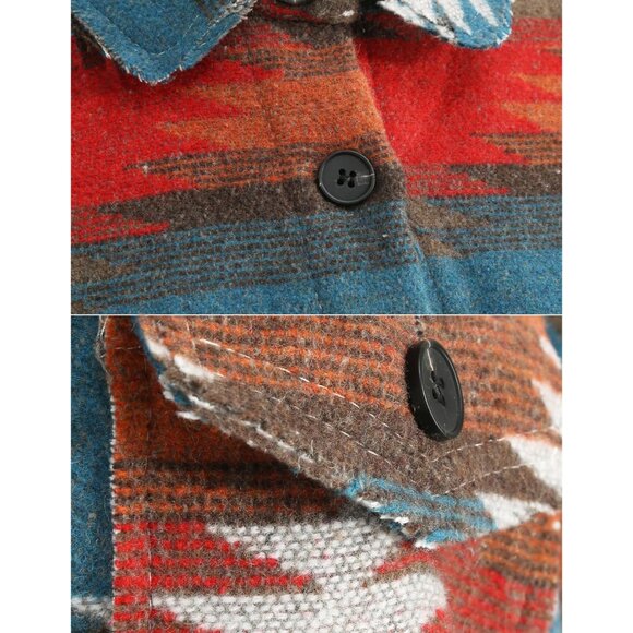 Women's Wool Blend Shacket Loose Fit Ethnic Print Button Down Coat - Picture 4 of 5